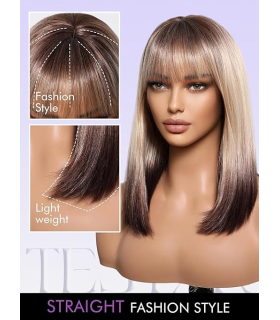 کلاه گیس (پوستیژ) زنانه متوسط مدل باب مصری آمبره بلوند قهوه ای چتری دار Ombre Blonde Brown Wig