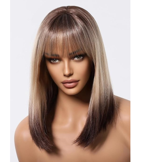 کلاه گیس (پوستیژ) زنانه متوسط مدل باب مصری آمبره بلوند قهوه ای چتری دار Ombre Blonde Brown Wig