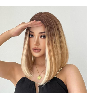 کلاه گیس (پوستیژ) زنانه متوسط مدل باب مصری هایلایت بلوند قهوه ای Wigs Brown Highlight Blonde