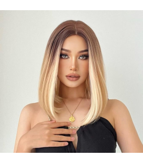 کلاه گیس (پوستیژ) زنانه متوسط مدل باب مصری هایلایت بلوند قهوه ای Wigs Brown Highlight Blonde