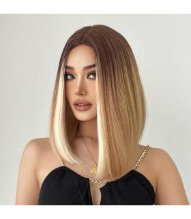 کلاه گیس (پوستیژ) زنانه متوسط مدل باب مصری هایلایت بلوند قهوه ای Wigs Brown Highlight Blonde