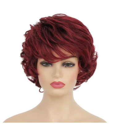 کلاه گیس (پوستیژ) زنانه کوتاه لیر حالت دار چتری رنگ شرابی Wine Red Wig