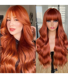 کلاه گیس (پوستیژ) زنانه بلند حالت دار مسی رنگ جلو چتری Copper Wig