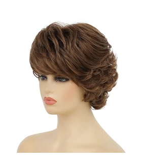 کلاه گیس (پوستیژ) زنانه کوتاه لیر حالت دار چتری قهوه ای Womens Short Curly