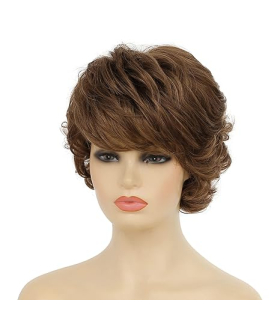 کلاه گیس (پوستیژ) زنانه کوتاه لیر حالت دار چتری قهوه ای Womens Short Curly
