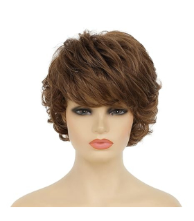 کلاه گیس (پوستیژ) زنانه کوتاه لیر حالت دار چتری قهوه ای Womens Short Curly