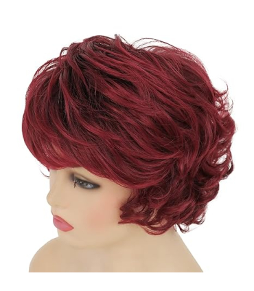 کلاه گیس (پوستیژ) زنانه کوتاه لیر حالت دار چتری رنگ شرابی Wine Red Wig