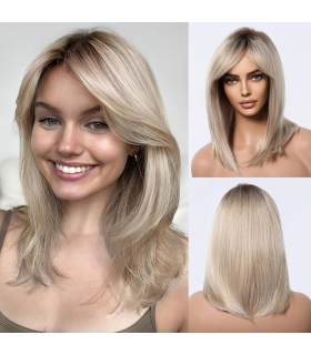 کلاه گیس (پوستیژ) زنانه بلوند متوسط چتری ریشه تیره Blonde Wig