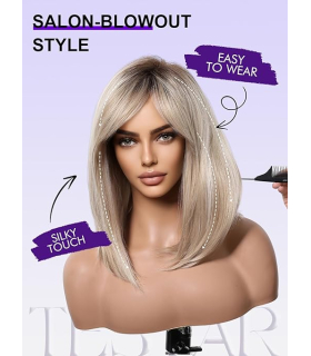 کلاه گیس (پوستیژ) زنانه بلوند متوسط چتری ریشه تیره Blonde Wig