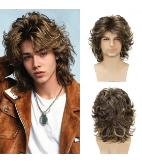 کلاه گیس (پوستیژ) مردانه مدل دهه 80 میلادی، قهوهای ترکیبی، بلوند موجدار