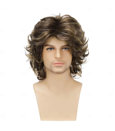 کلاه گیس (پوستیژ) مردانه مدل دهه 80 میلادی، قهوهای ترکیبی، بلوند موجدار