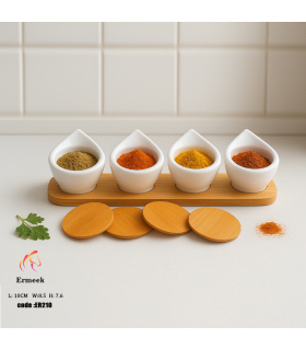 پاسماوری و ظرف ست ادویه چوبی و سرامیک ارمیک اشکی ermeek ER210