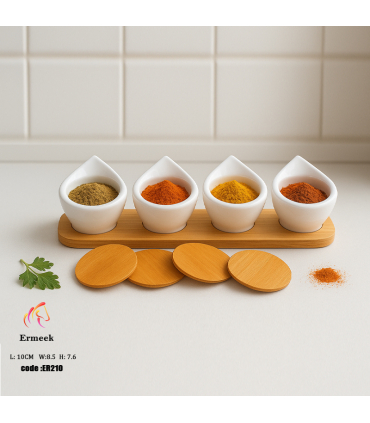 پاسماوری و ظرف ست ادویه چوبی و سرامیک ارمیک اشکی ermeek ER210