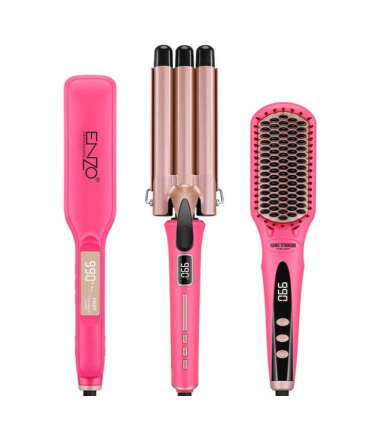 اتو و حالت دهنده انزو پروفیشینال به همراه فرکننده و برس حرارتی Enzo Professional EN-3956B